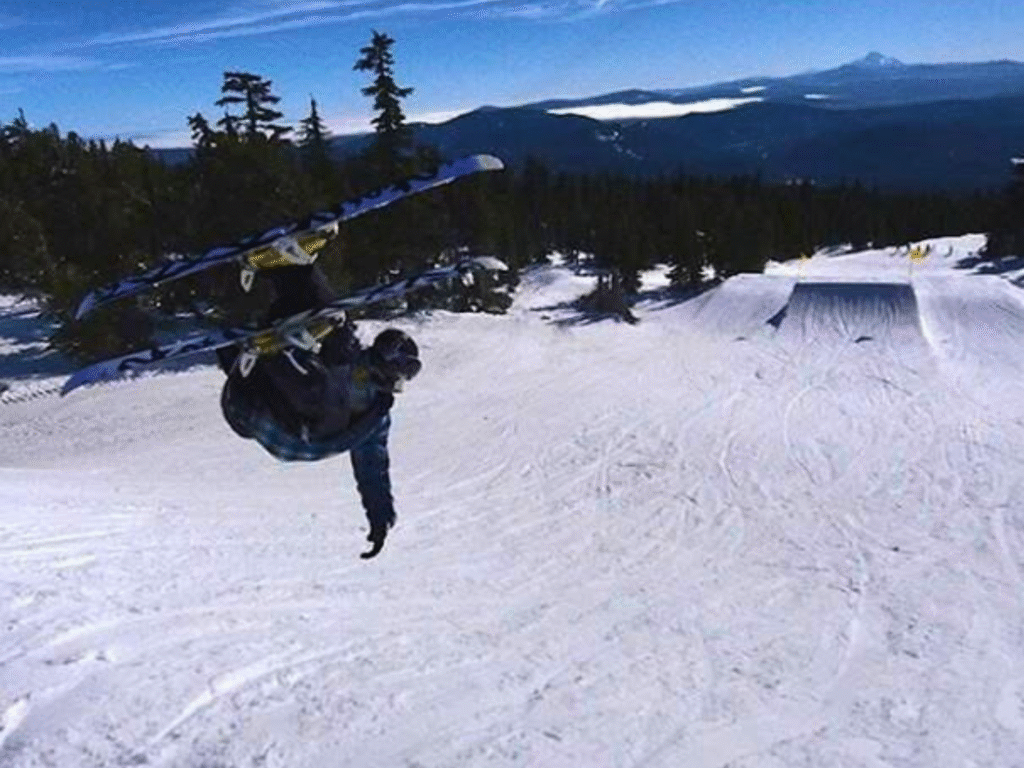 Toma Matisoff doing a flip freestyle skiing